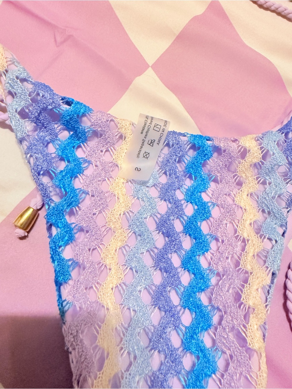 Lavender Multicolor Zigzag Crochet Bikini Set Size Small - Picture 9 of 9